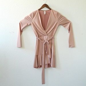 Blush Elegance V-Neck Mini Dress Soft Pink Medium